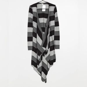 Anthropologie Sunday Striped Gray Lightweight Long Open Cardigan (Size: Med)